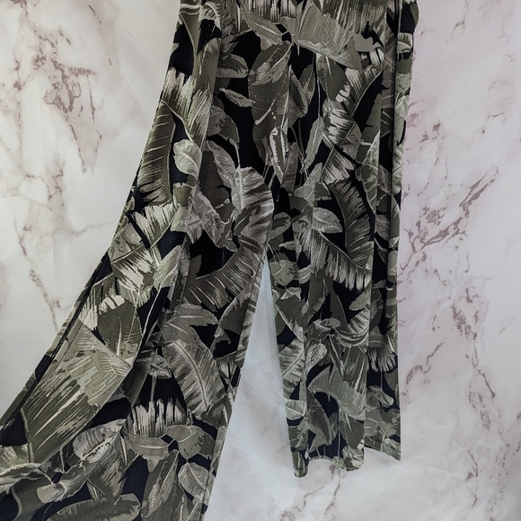 GILI Pants Womens XL P Green Wide Leg Palazzo Resort Hawaiian Floral Botanical - Picture 12 of 14